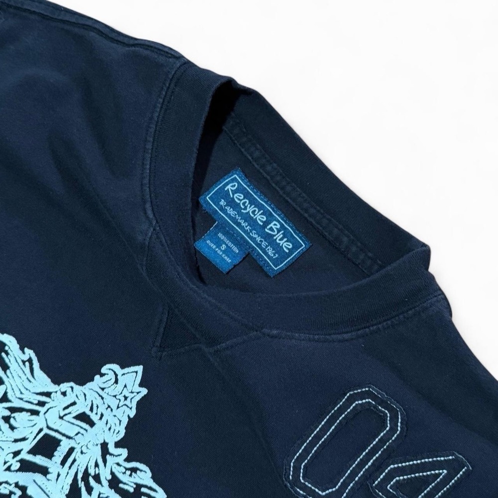 Vintage Y2K Recycle Blue Long Sleeve Black Lightweight Pullover Sweater Shirt - Picture 4 of 7